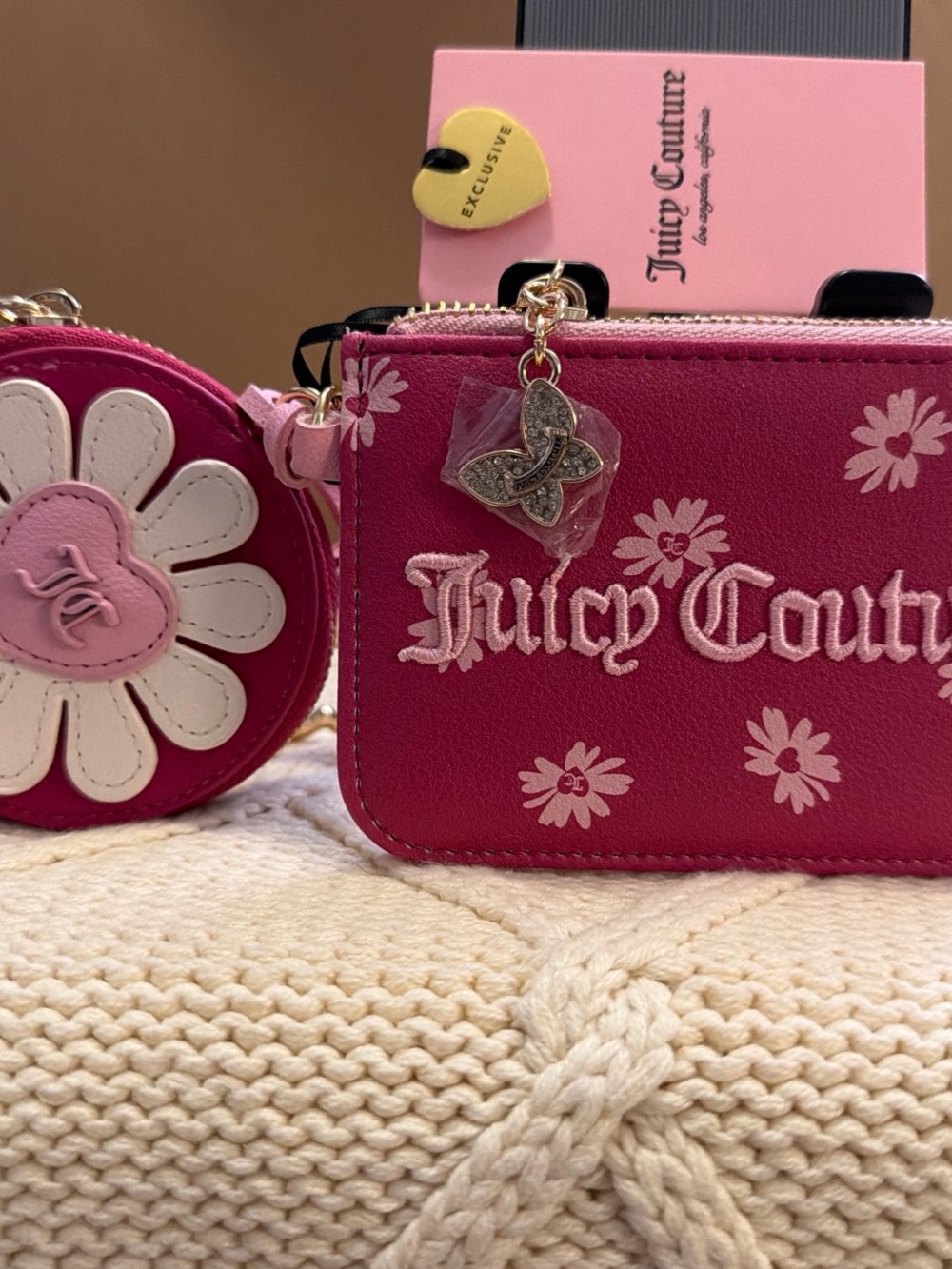 Juicy Couture Pink Floral Mini Wallet with Daisy Coin Pouch